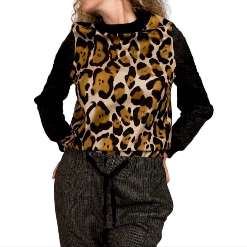 TELA Lieve Multi Leopard Print‎ Pullover Quilted Jacket Size Medium